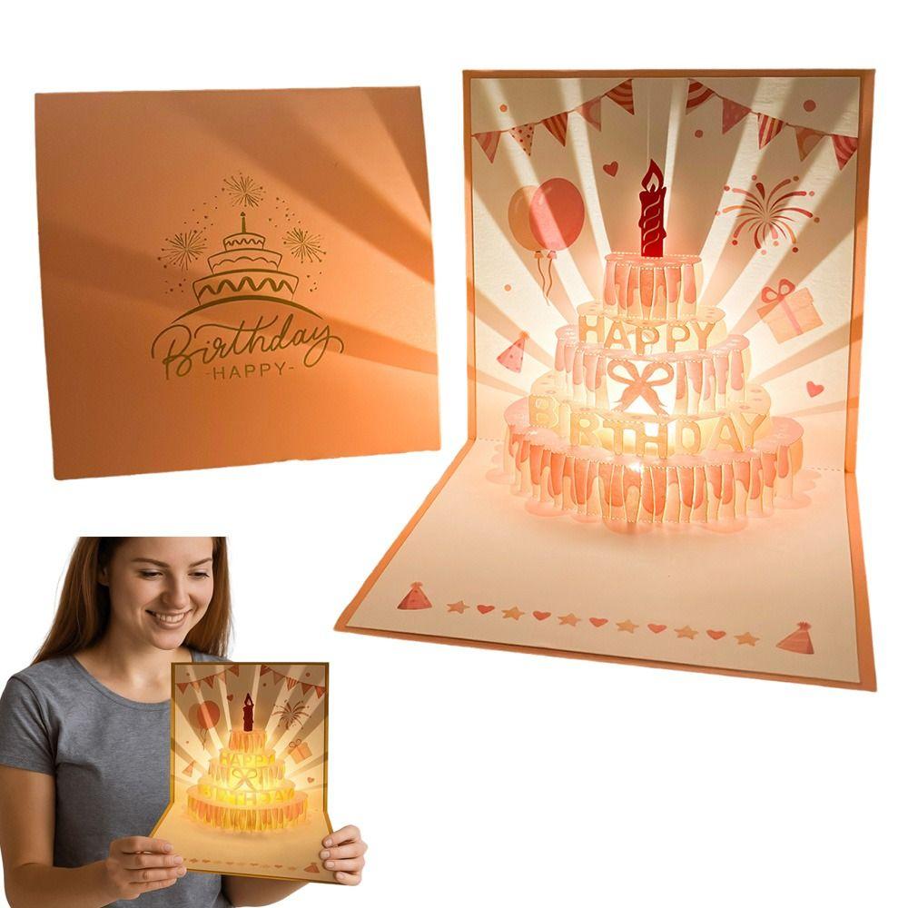 Musical and Light 3D Popup Greeting Card Birthday Cake Postcards  Birthday Gift