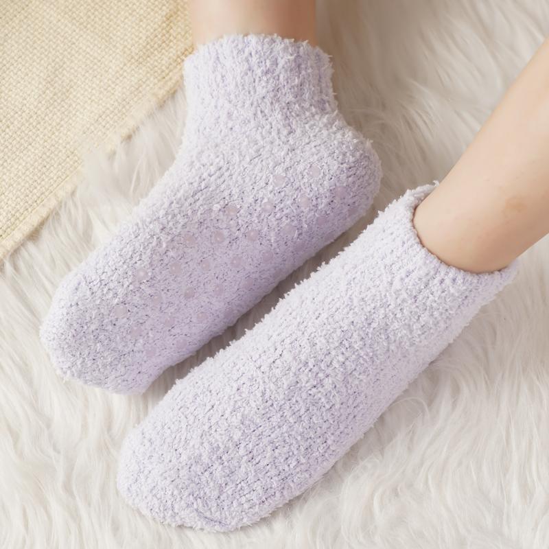 New Women's Slouch Socks Women Thickened Coral Fleece Warm Indoor Floor Silicone Non-slip Invisible Cotton Boat Socks