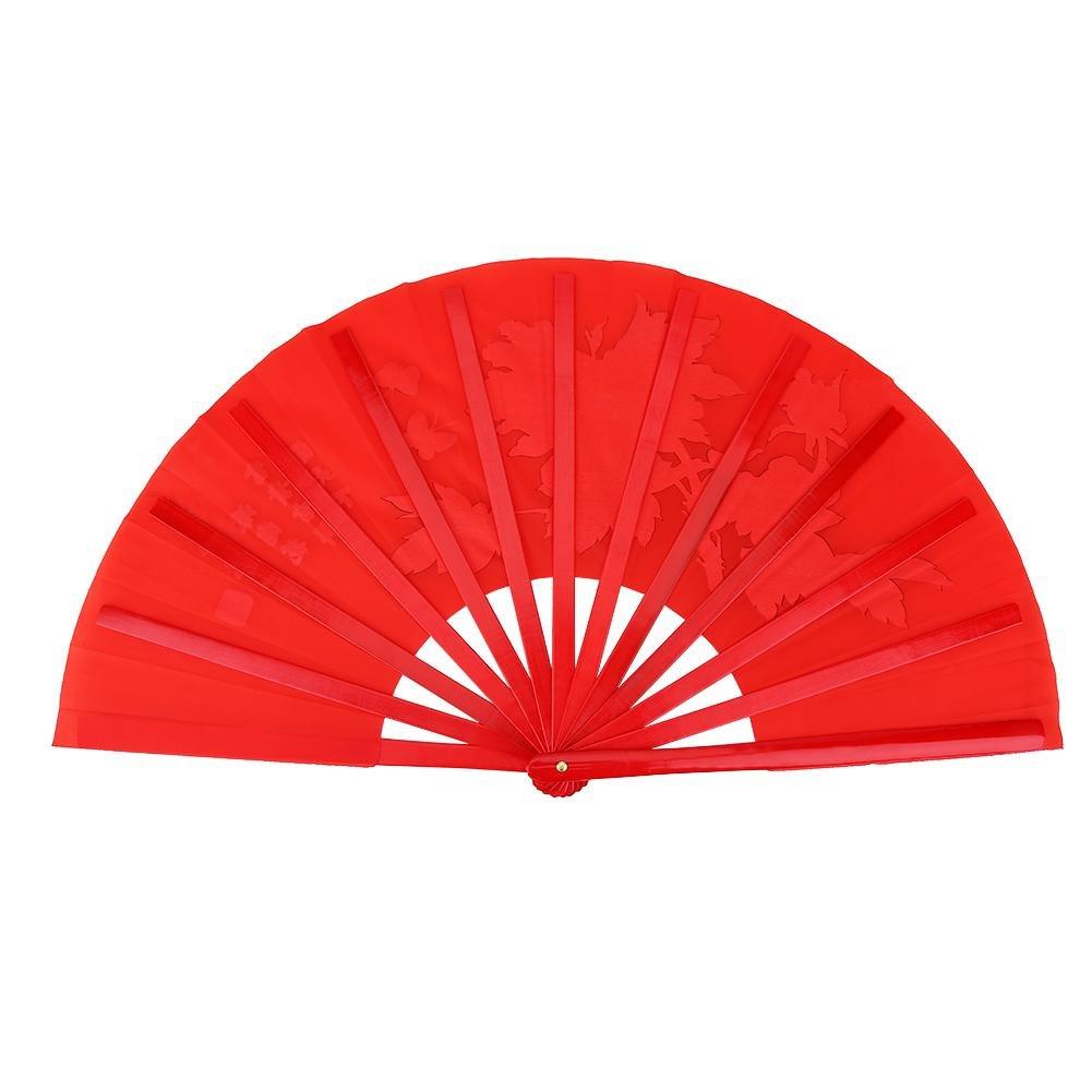 Folding Fan, Chinese Style, for Kung Fu, Tai Chi, and Dance, Easy to Open and Close, Folding Fan, Decorative Gift, Includes Fan Bag (Red)