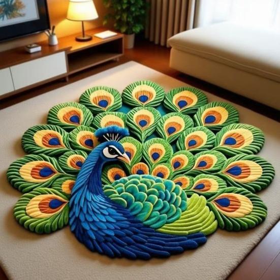 Peacock Floor Mat 3D Realistic Pattern Bathroom Mat Quick Dry Floor