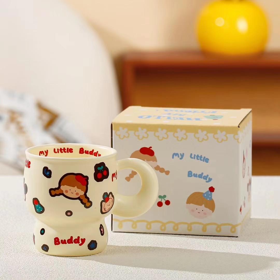 Детская кружка Мальчик Девочка Милая Молочная Взбивающая Интернет-знаменитость Керамическая кружка Пара Водная кружка Бытовая кружка для завтрака 301-400ml