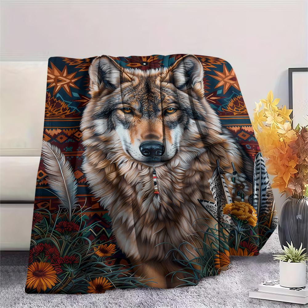 Koc Flanelowy z Nadrukiem Wilka, Wysokiej Jakości, Wygodny na Wszystkie Pory Roku, Wystrój Domu, Ciepło i Komfort, Idealny na Prezenty Świąteczne