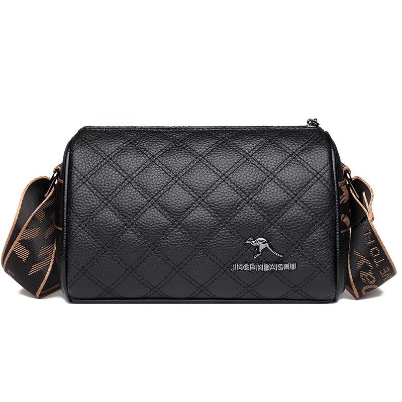 New Diamond Embroidered Thread Leather Women's Bag First Layer Cowhide Pillow Bag Textured Shoulder Messenger Bag