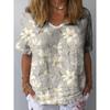 Summer V-neck 3D Flower Printed Top Fashionable Casual Short Sleeved Women's T-shirts