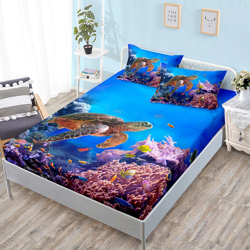 Ocean World Turtle Fitted Sheet Bed Mattress Protector Fashion Bedding Elastic Bed Sheets Kids Twin Full Queen King Bed Cover