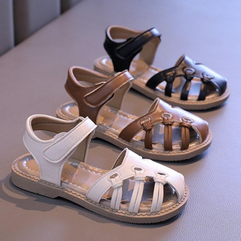Summer Woven Roman Sandals, Closed-Toe Soft Sole Beach Shoes for Girls
