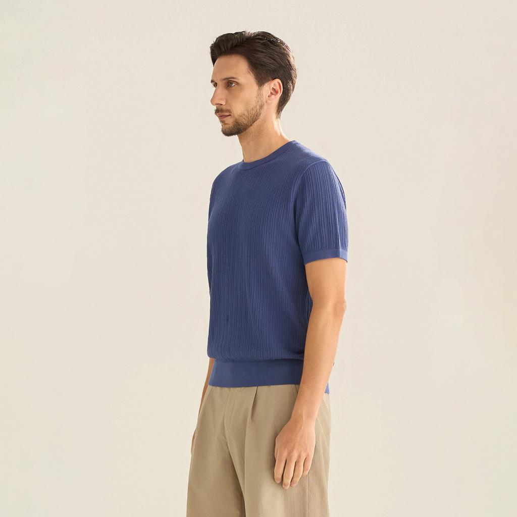 FERRAROMILANO Cotton Round Short Sleeve Knit D/Blue (Am0Gtsr20145)