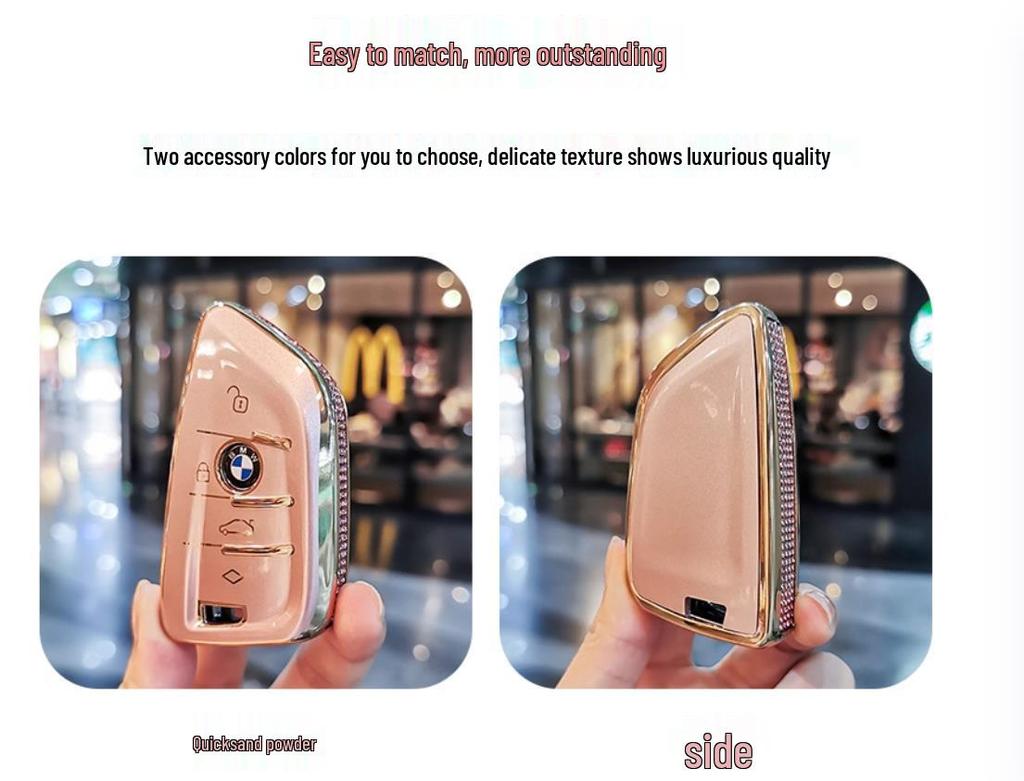 BMW Key Case: Compatible with X1, X2, X3, X4, X5, New 1 Series, 3 Series, 5 Series. Blade Style Shell with Women's Buckle Bag.