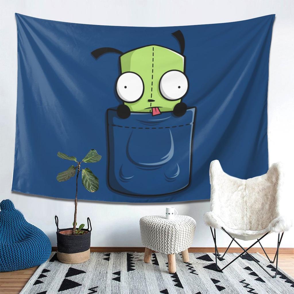 Pocket Spare Parts Invader Zim Gir Tapestry Decor Art Aesthetic Tapestries for Living Room Bedroom Home Wall Cloth Wall Hanging