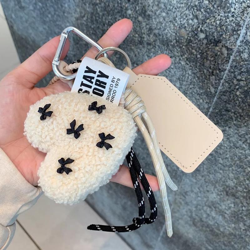 New Cartoon Bow Love Bag Pendant  For Women Couple Artificial Lamb Down Handbag Hanging Gift Decoration Accessories