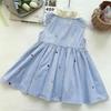 Girls' Summer 2026 Striped Sleeveless Princess Dress with Lapel