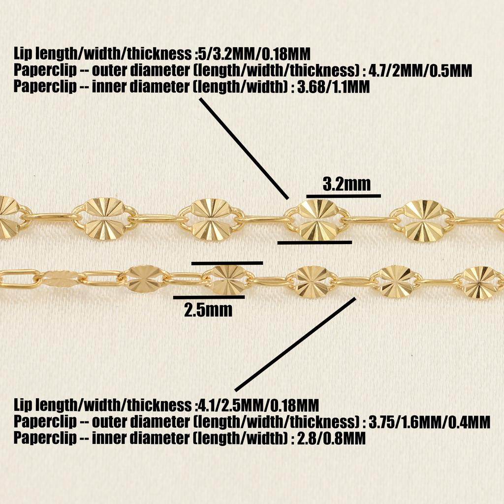 2025 Neu 14 Karat Vergoldet Funkelnde Lippenkette Permanente Gliederkette Rolle für Halskette Armband DIY Schmuckherstellung Zubehör Damen