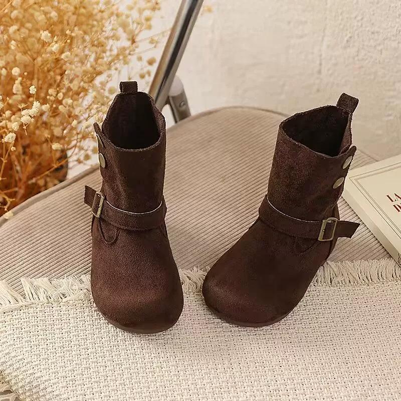 Autumn and winter new retro Maillard girls short boots autumn and winter two cotton versatile simple children's two wear Birkenstocks