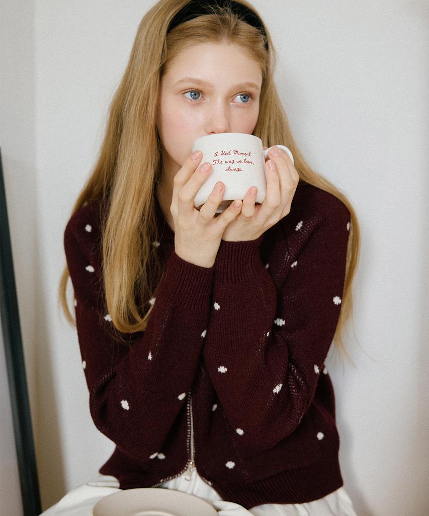 LETTER FROM MOON Dot Alpaca Wool Knit Zip-Up (Burgundy)