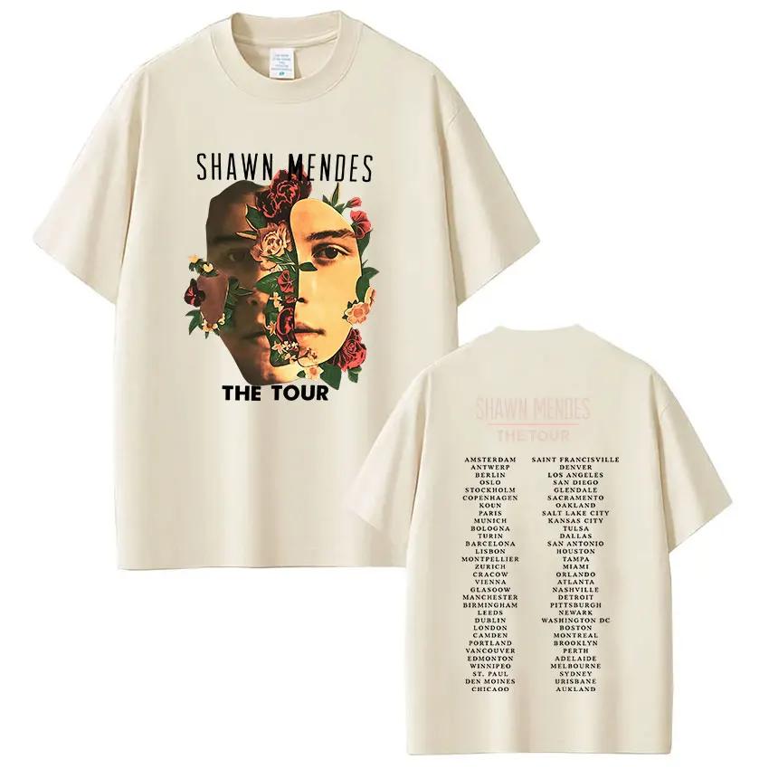 Rapper Singer Shawn Mendes On The Road Again Tour 2025 Album Merch T Shirt Men Fashion Oversized Short Sleeve T-shirt Streetwear