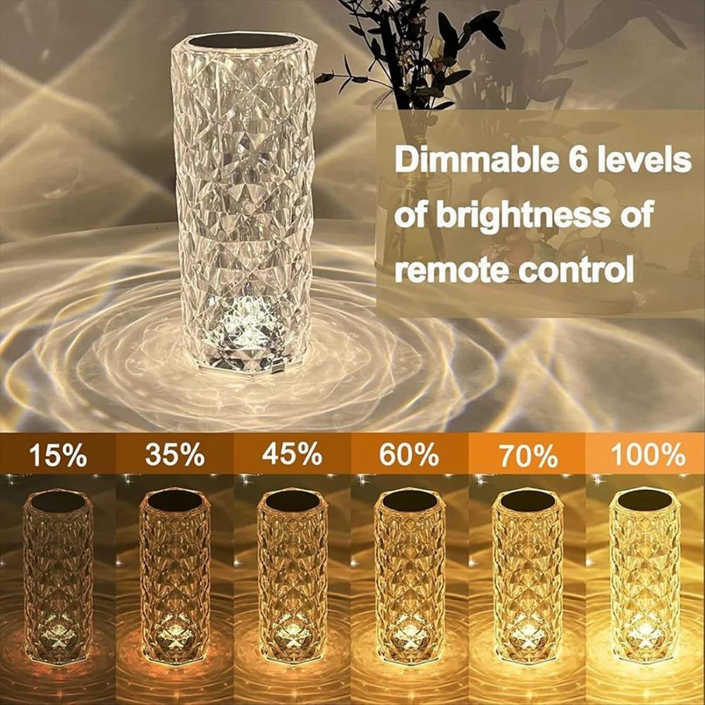 Crystal Rose Table Lamp, Remote Control & Touch Bedside Lamp, LED Night Light, Dimmable Bedside Lamp, USB Rechargeable, for