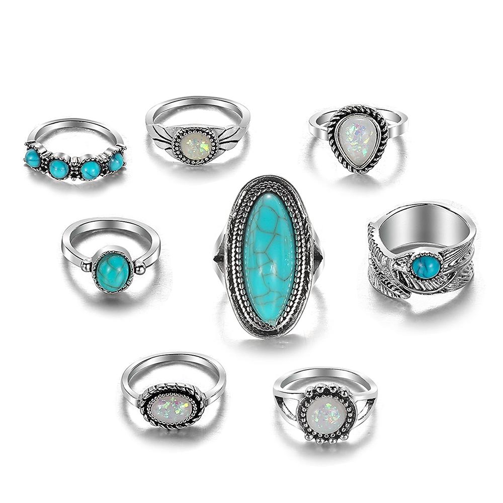 

Европа и Америка, винтажные резные женские кольца, очаровательный подарок для вечеринки, элегантный набор колец, темпераментный сексуальный универсальный набор колец, вечерние кольца для девочек, 8 шт. синий