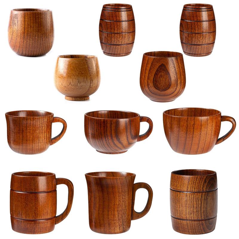 Wooden Cups Handmade Wood Handle Cups Handle Beer Coffee Milk Tea Mug Handmade Natural Kitchen Bar Drinkware Cup