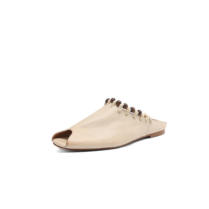 Fashion New Genuine Leather Summer Slippers Open-toe Slippers for Women Fashion Fish Mouth Low Heels Ladies Shoes Flat Shoes Slippers