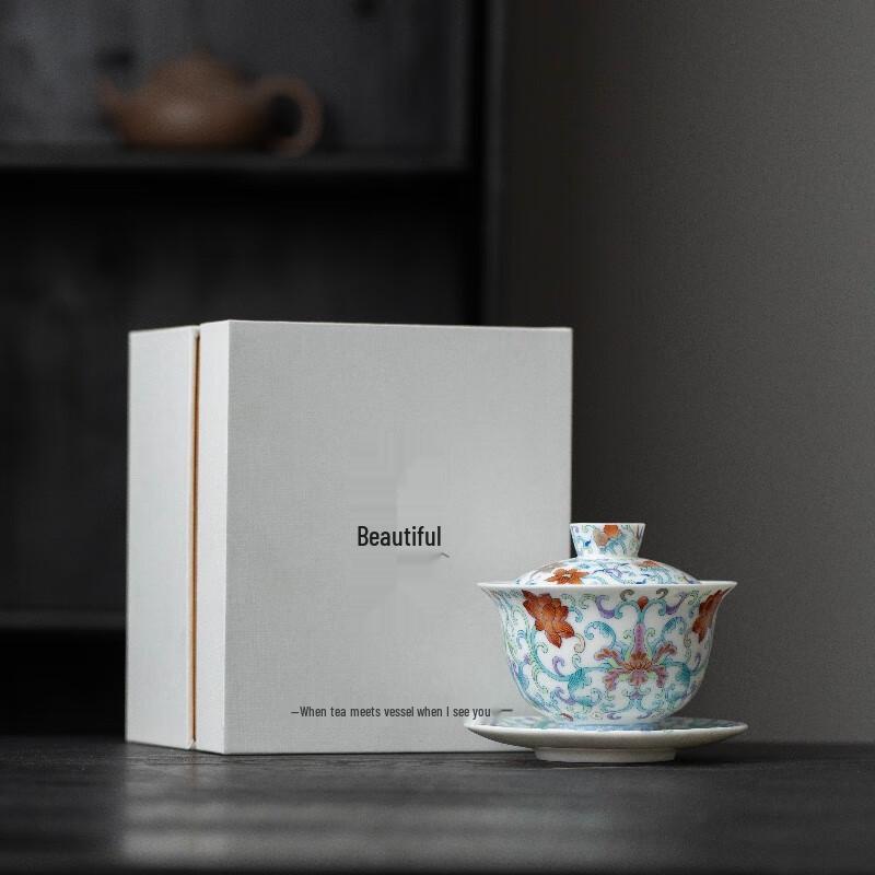 Simetang Hand-Painted Doucai Porcelain Gaiwan