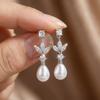 Classic AAA Zircon Imitation Pearl Drop Earrings For Women Shiny Cubic Zirconia Leaf Dangle Earring Bridal Wedding Party Jewelry
