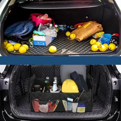 Yousheng Car Trunk Organizer Foldable Portable Storage Box 2 Compartments Car Luggage Compartment Road Trips Camping Car Accessories