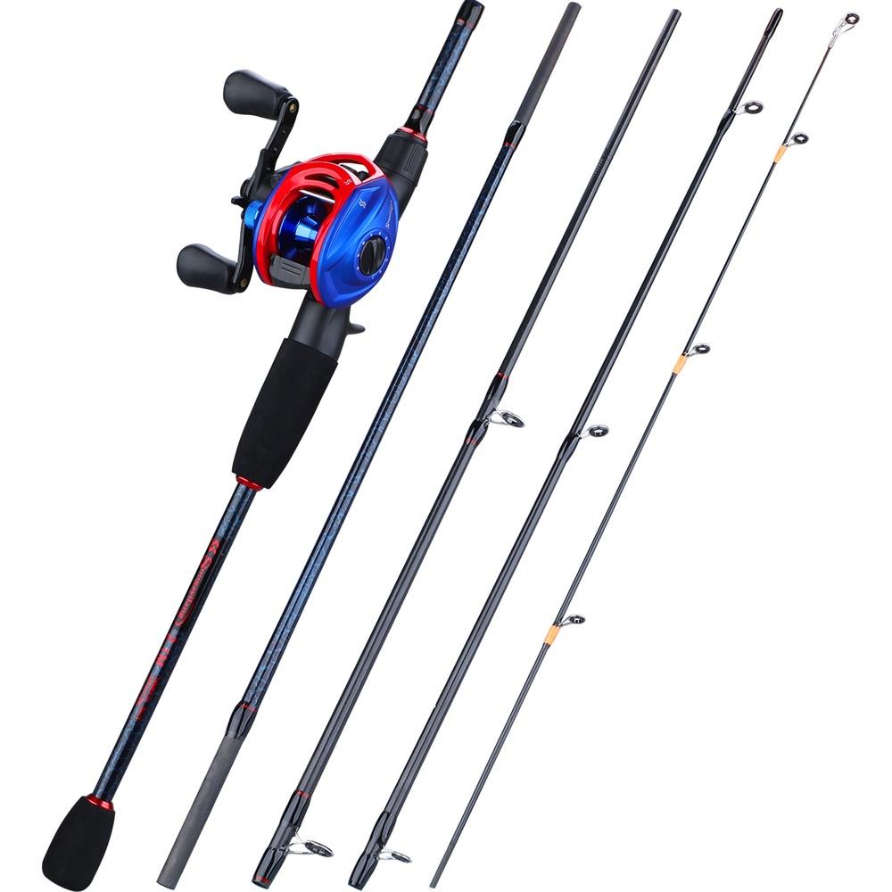 Portable Travel Fishing Rod Reel Combos 5 Sections Fishing Pole 13+1BB  Baitcastiing Fishing Reel