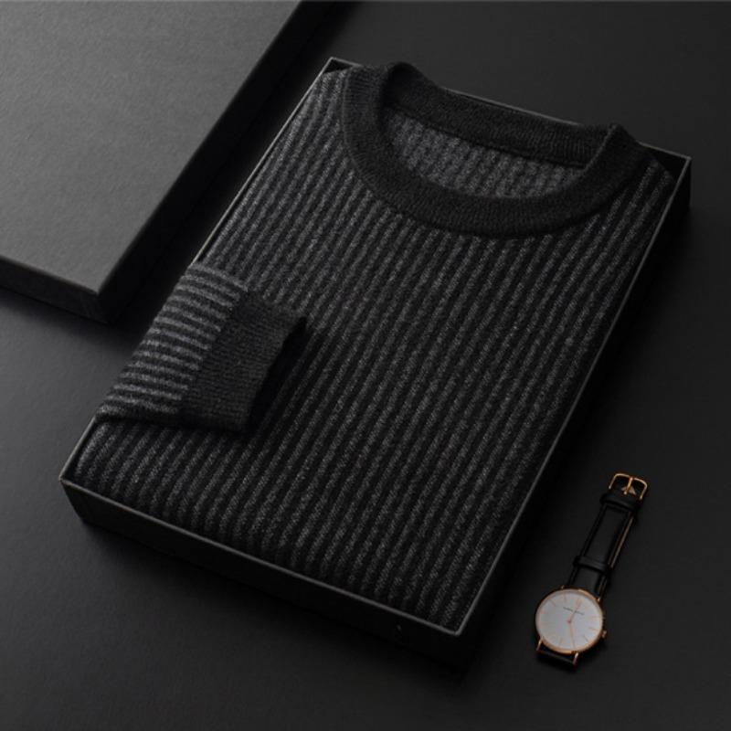 Rundhals-Pullover für Herren, neuer Trend zu lockeren Oberteilen, gestreiftes Jacquard-Strick-Bottom-Hemd für Herren im Herbst und Winter