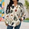 Women Plus Size Collared Long Sleeve Geometric Printed Button Front Shirt