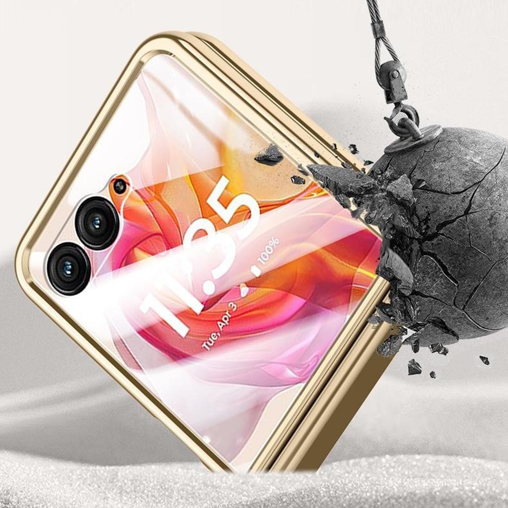 For Motorola Razr 50 Ultra 5G Case with Rear Small Screen Protector Hinge Protection Leather Back Cover Electroplated Edge