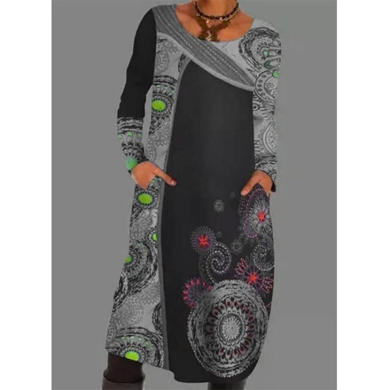 

QICED Fashion Autumn Winter Long Sleeve O-Neck Casual Dresses S