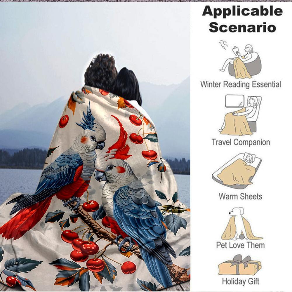 1pc Parrot Cherry Lightweight Flannel Blanket, Comfortable and Warm Blanket, for Office and Camping Sofa Bed161