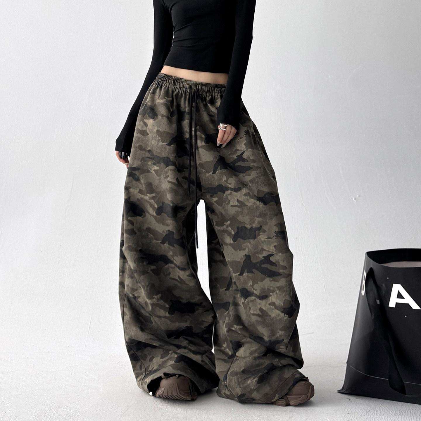

2026 Women s High-Waisted Camouflage Wide-Leg Pants: Korean Style, Fashionable and Casual XXL