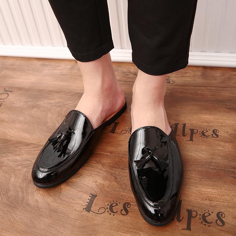 New Men's White Black Half Slippers Driving Shoes Male Tassels Casual Mules Moccasins Breathable Loafers Zapatos Hombre