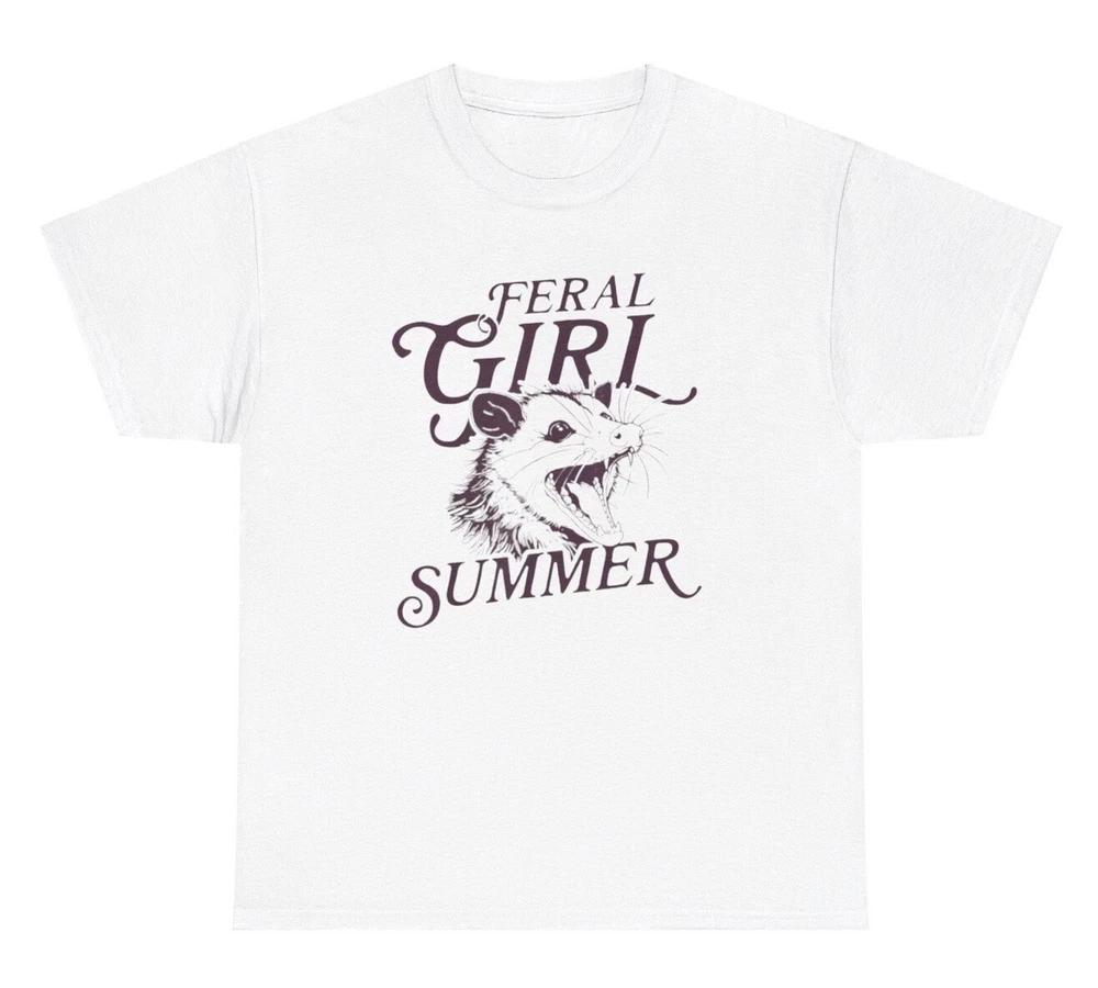 Feral Girl Summer Raccoon Graphic T Shirt Funny Ironic Gen Z Weirdcore Tee S
