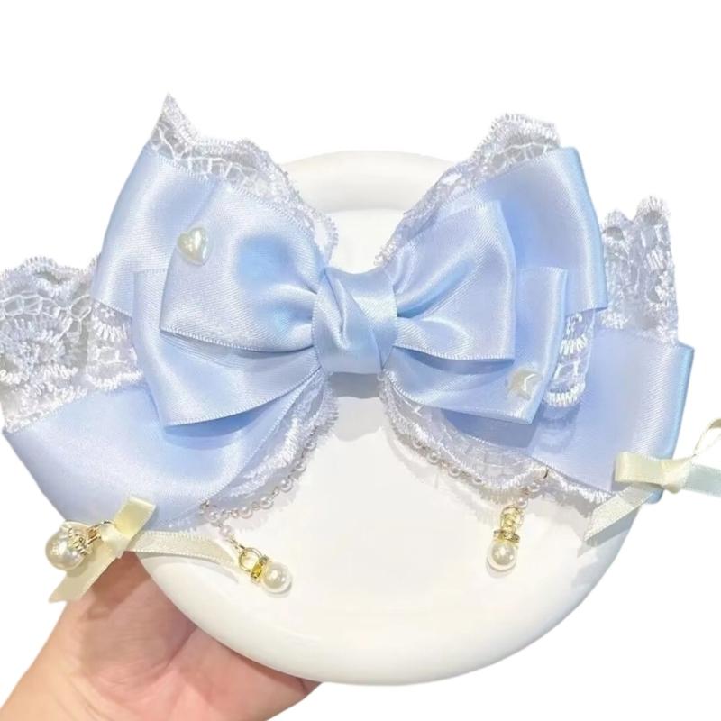 

Elegant Bows Hair Clip With Lace And Satins Ribbon For Women And Girls Perfect For Daily Wear Or Special Occasion синій