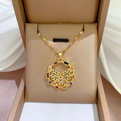 Overdreven Kleurige Vlinder Micro-Ingelegd Echt Gouden Ketting Dames Transfer Kralen Sleutelbeenketting Met Sieraden