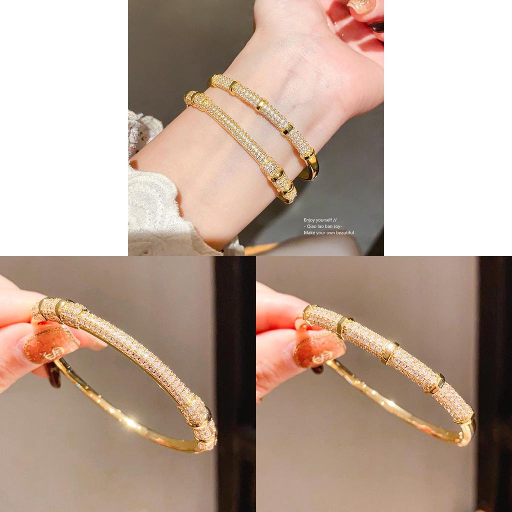 18k Gold Plated Zircon Stone Round Cuff Bracelet For Women Fashion Accessories