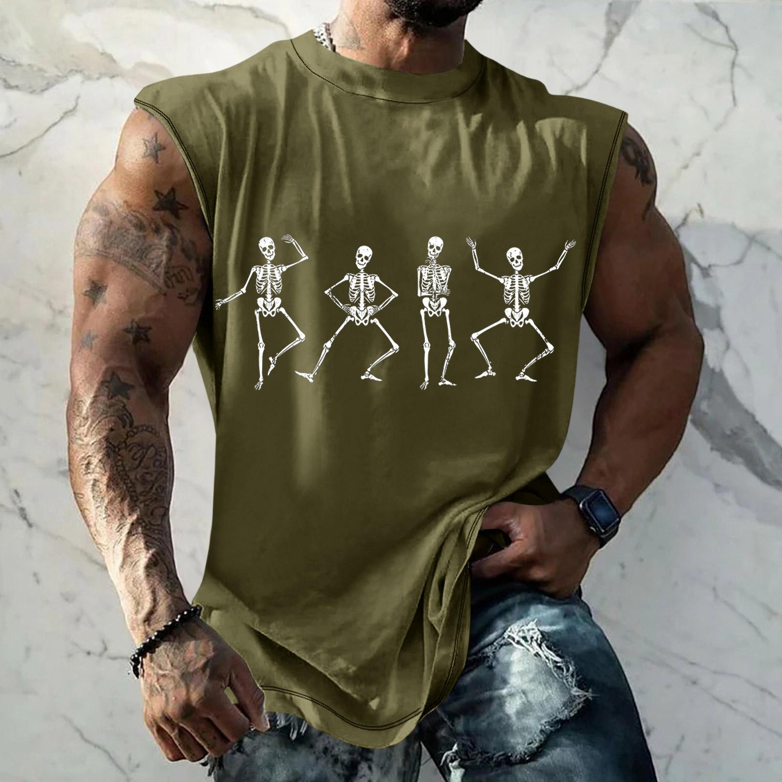 Men s Halloween Graphic Sleeveless Tank Top Loose Fit Casual Muscle Shirt Lightweight Summer Workout Vest XXXXXL
