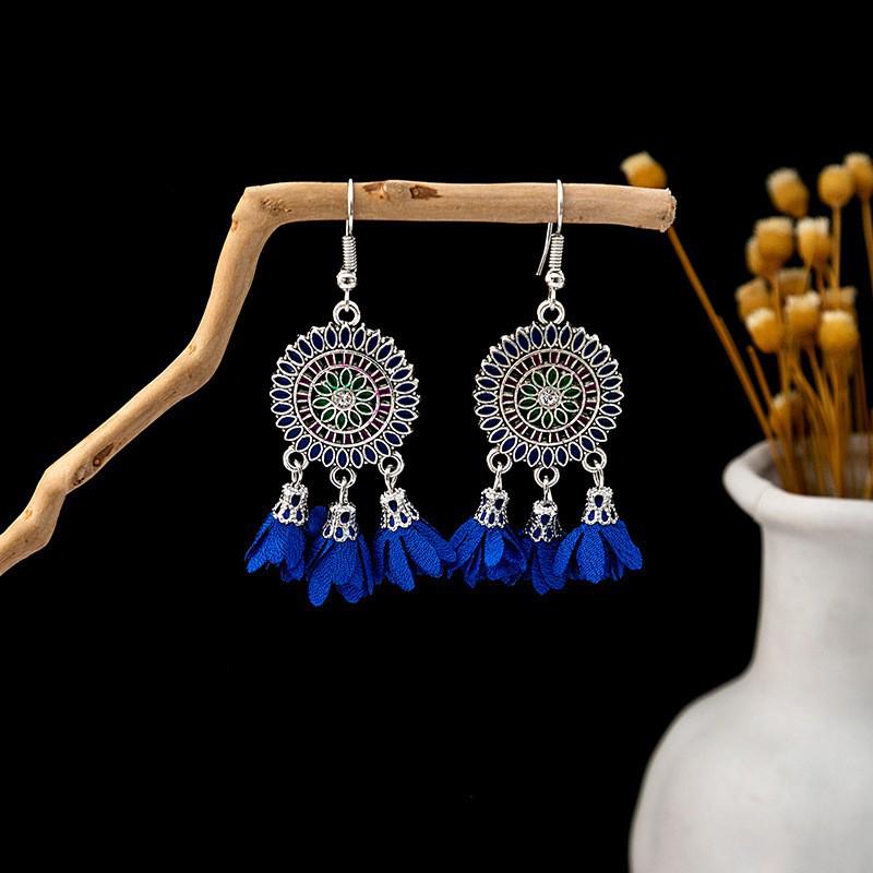 Elegant Bohemian Tassel Stud Earrings - Retro Ethnic Dangle Design