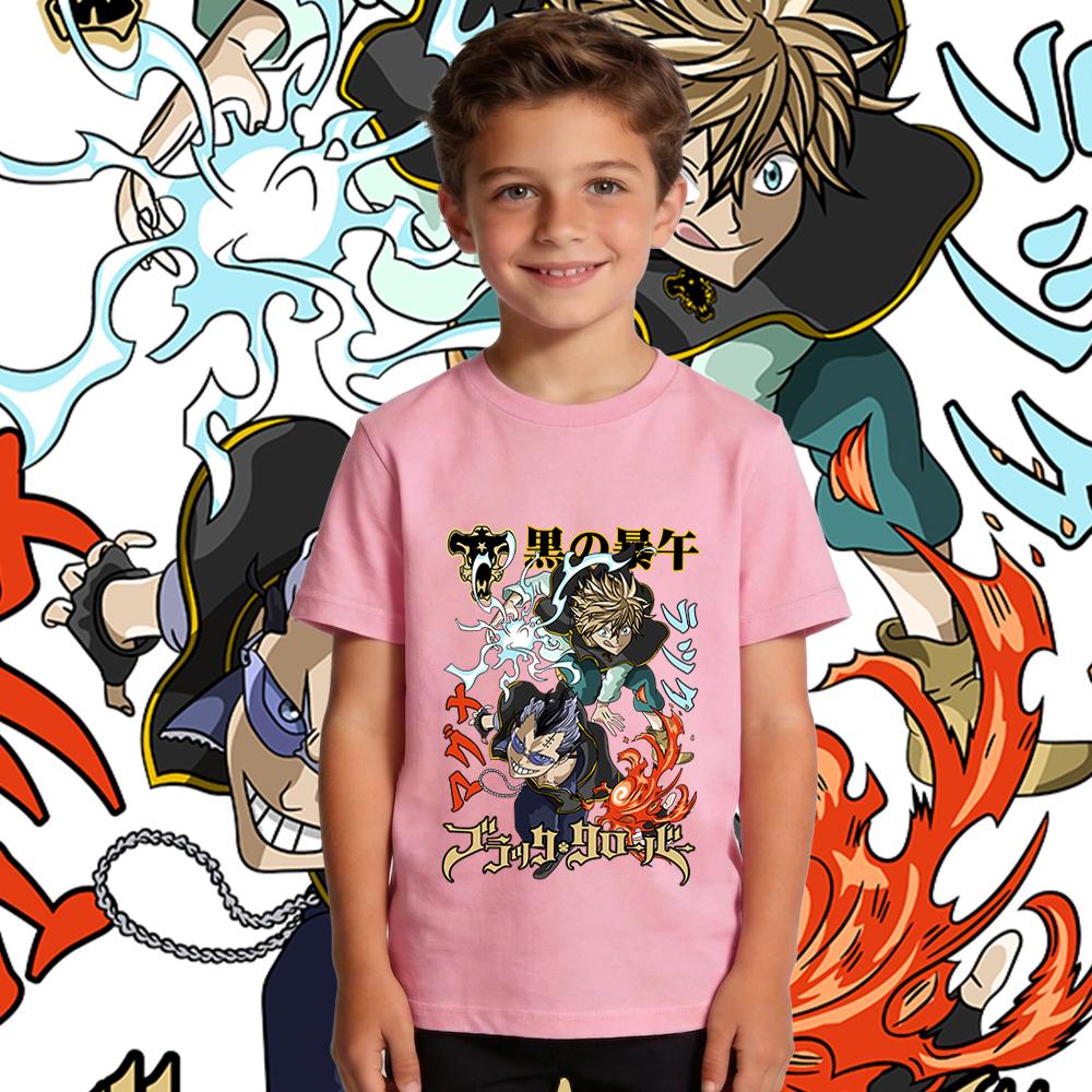 Black Clover Luck x Magna Anime Print Cotton T Shirt Boys Girls Casual Soft Breathable Kids Clothing