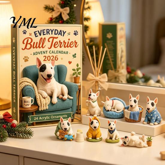 Holiday Keepsake Collection Everyday Bull Terrier Advent Calendar 2026, 24 Day Christmas Countdown with Decoration for Home Acrylic Ornaments,