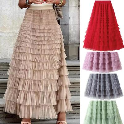 Jupe patchwork en maille à gâteau pour femme, élastique, taille haute, élégante, longue, respirante, légère, ample, pour le travail, les vacances, les fêtes