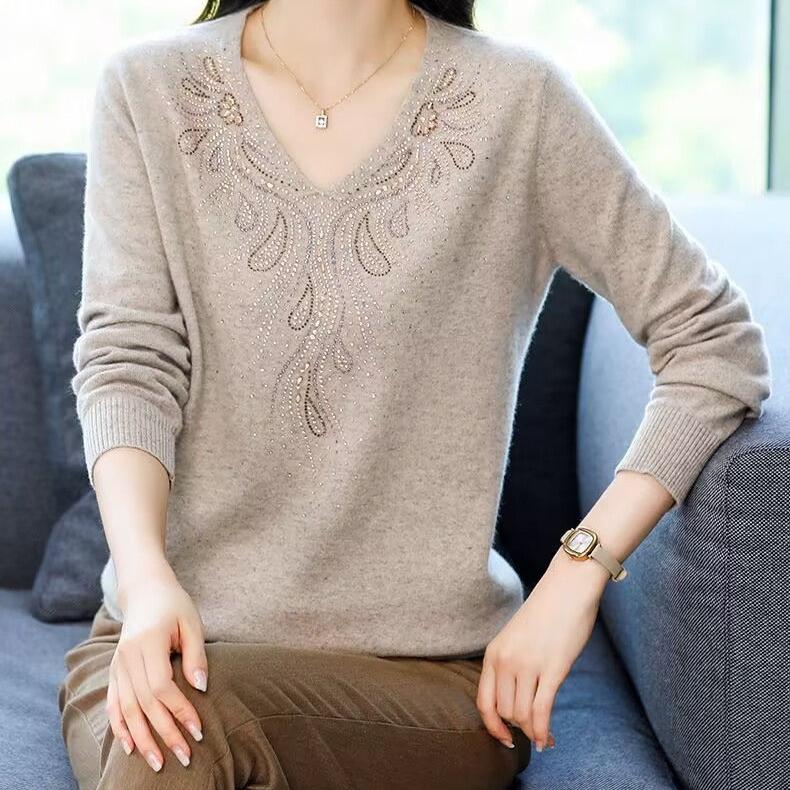 Autumn/winter Women's Knitwear Plus-size Sweaters Loose Pullover Knited Sweater V Neck Jumper