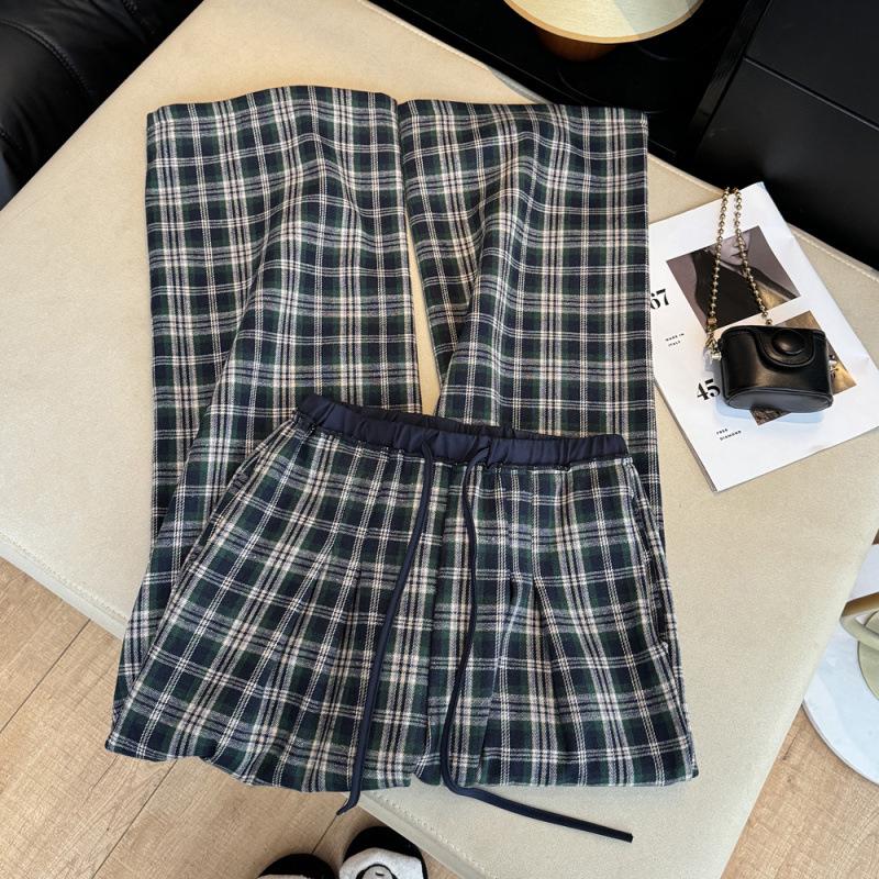 Unisex Plaid Fleece Pants: Brushed Velvet, Elastic Waist, Loose Fit, Versatile, Contrasting Colors