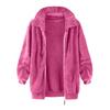 Women's Casual Color Loose Plush Zippered Flip Collar Jacket With Pockets