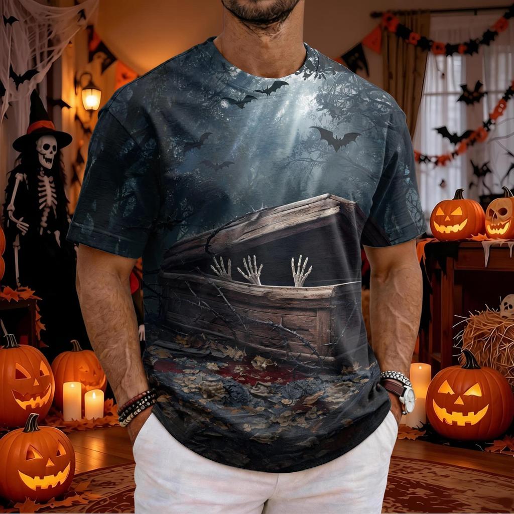 Men's Short Sleeve Halloween Graphic T-Shirt for Casual Themed Parties