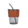 Leather Sleeve Bamboo Style Glass Straw Cup