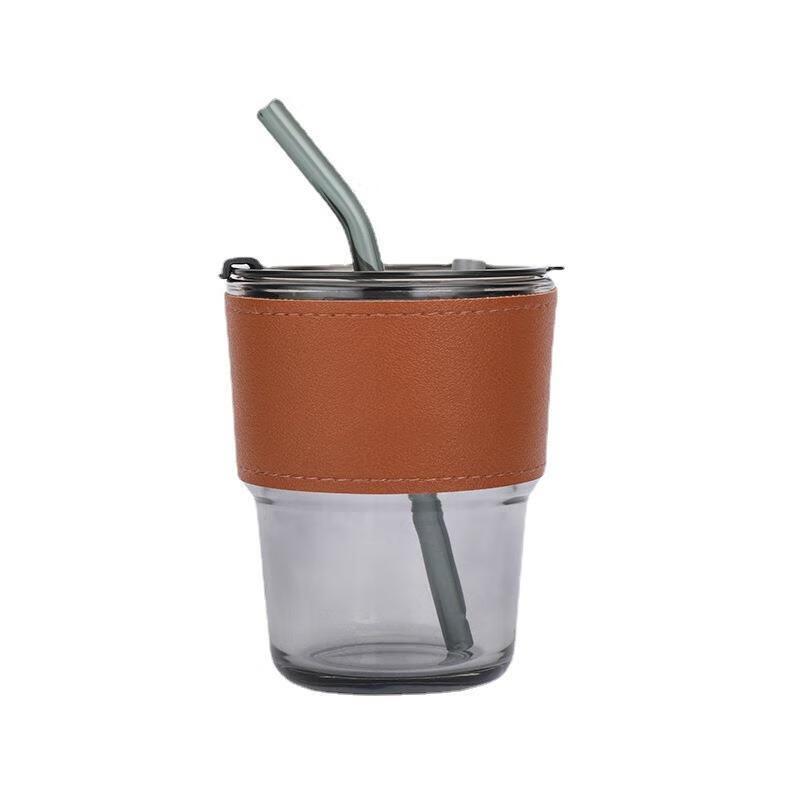 

Leather Sleeve Bamboo Style Glass Straw Cup