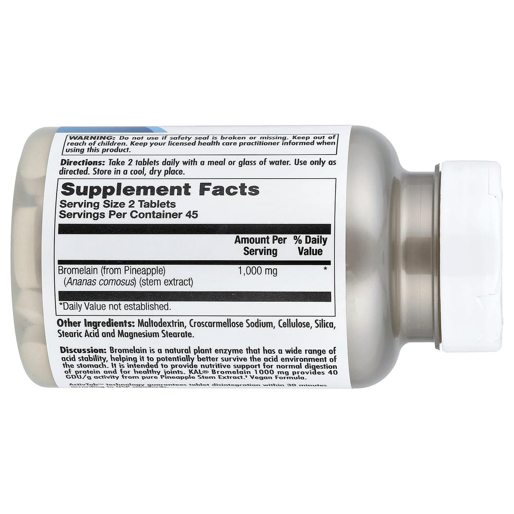 KAL Bromelain 1000mg, 90 Tablets (500mg per Tablet)